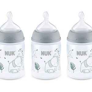 NUK Smooth Flow Anti-Colic Baby Bottle, 5 oz (150 mL), Grey Elephant, 3 Pack